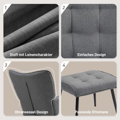 Rocking Chair, Fauteuil à Bascule Avec Repose-pieds En Lin, Capacité De Charge De 130 Kg, Gris Foncé