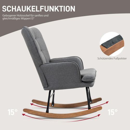 Rocking Chair, Fauteuil à Bascule Avec Repose-pieds En Lin, Capacité De Charge De 130 Kg, Gris Foncé
