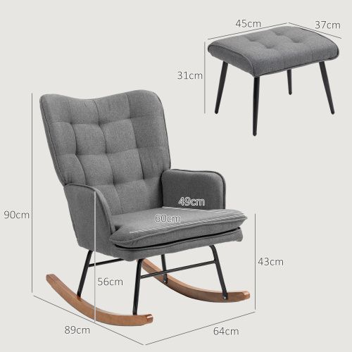 Rocking Chair, Fauteuil à Bascule Avec Repose-pieds En Lin, Capacité De Charge De 130 Kg, Gris Foncé