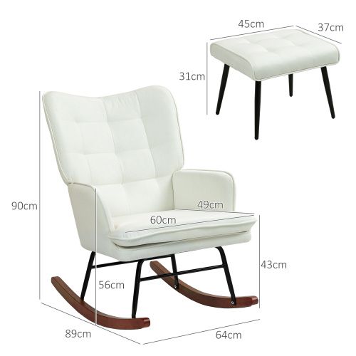Rocking Chair, Fauteuil à Bascule En Lin Avec Repose-pieds, Capacité De Charge De 130 Kg, Blanc