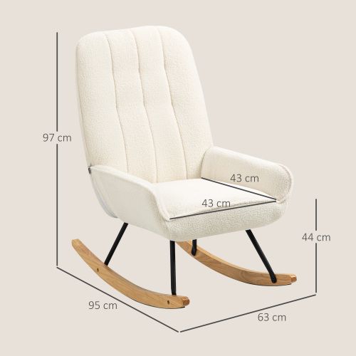 Rocking Chair, Fauteuil à Bascule Avec Polaire, Charge De 150 Kg, Patins En Bois, Blanc