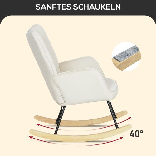 Rocking Chair, Fauteuil à Bascule En Velours Avec Accoudoir, Patins En Bois, Beige