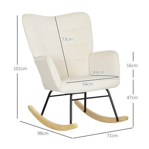 Rocking Chair, Fauteuil à Bascule En Velours Avec Accoudoir, Patins En Bois, Beige