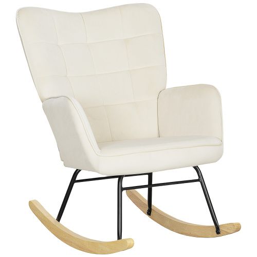 Rocking Chair, Fauteuil à Bascule En Velours Avec Accoudoir, Patins En Bois, Beige