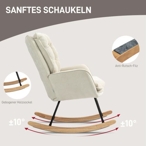 Rocking Chair, Fauteuil à Bascule En Chenille, Capacité De Charge De 120 Kg, Beige