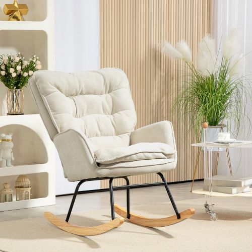 Rocking Chair, Fauteuil à Bascule En Chenille, Capacité De Charge De 120 Kg, Beige