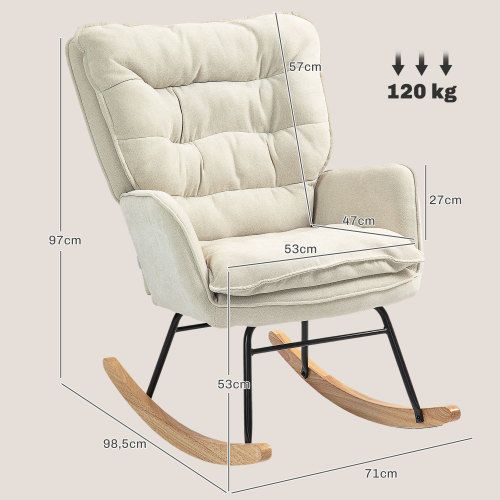 Rocking Chair, Fauteuil à Bascule En Chenille, Capacité De Charge De 120 Kg, Beige