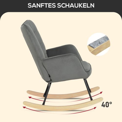 Rocking Chair, Fauteuil à Bascule En Velours Avec Accoudoir, Patins En Bois, Gris Foncé