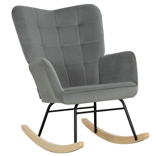 Rocking Chair, Fauteuil à Bascule En Velours Avec Accoudoir, Patins En Bois, Gris Foncé