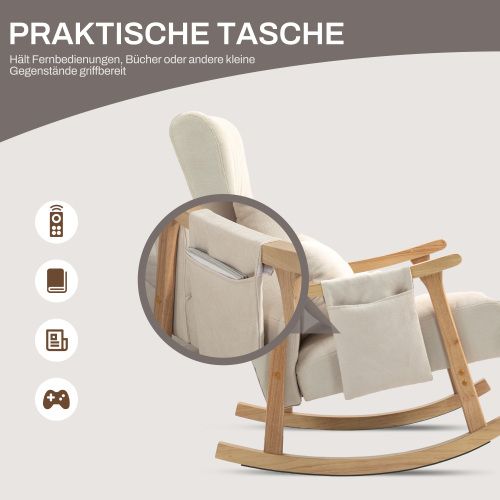 Rocking Chair, Fauteuil à Bascule En Tissu Avec Coussin Lombaire Et Poche Latérale, Beige