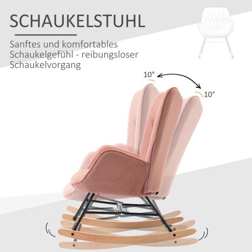 Rocking Chair, Fauteuil à Bascule En Polyester Velouté, Dossier Haut, Patins En Bois, Rose
