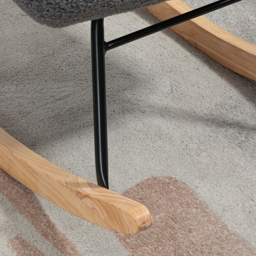Rocking Chair, Fauteuil à Bascule En Polaire Berbère Avec Repose-pieds, Patins En Bois, Gris Foncé