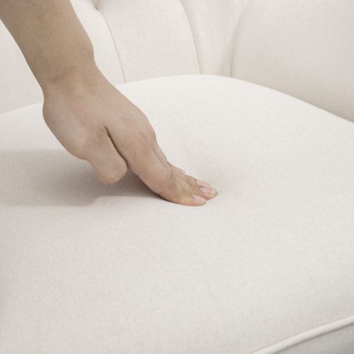 Rocking Chair, Fauteuil à Bascule En Lin Avec Pieds En Bois Et Structure En Métal, Blanc