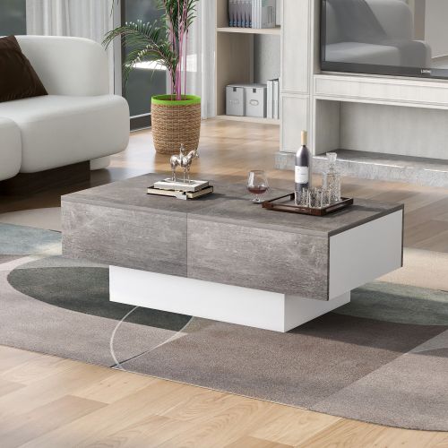 Table Basse Rectangulaire Grise Avec Table Extensible Et 2 Espaces De Rangement