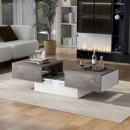 Table Basse Rectangulaire Grise Avec Table Extensible Et 2 Espaces De Rangement