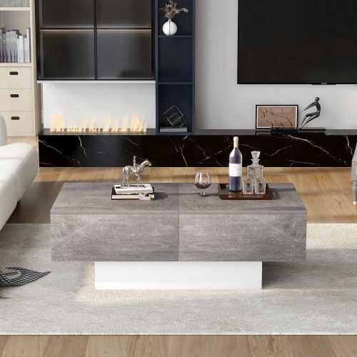 Table Basse Rectangulaire Grise Avec Table Extensible Et 2 Espaces De Rangement