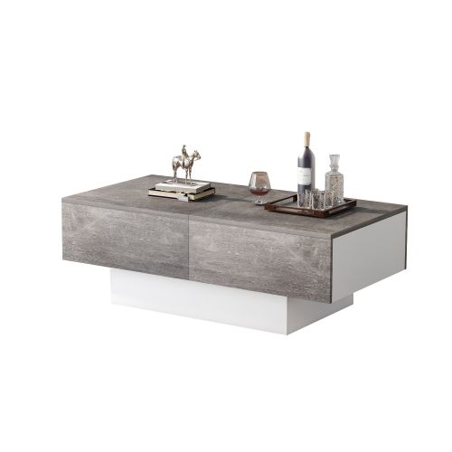 Table Basse Rectangulaire Grise Avec Table Extensible Et 2 Espaces De Rangement