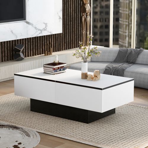 Table Basse Rectangulaire Blanche Avec Table Extensible Et 2 Espaces De Rangement