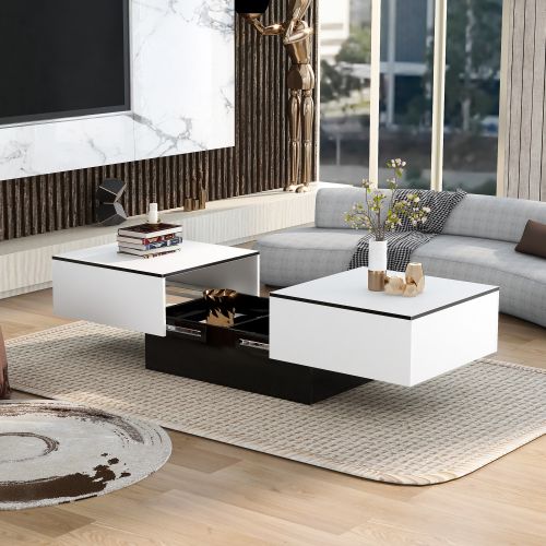 Table Basse Rectangulaire Blanche Avec Table Extensible Et 2 Espaces De Rangement