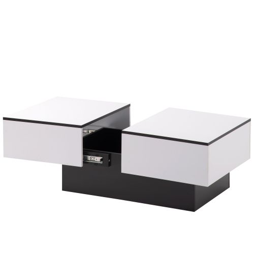 Table Basse Rectangulaire Blanche Avec Table Extensible Et 2 Espaces De Rangement