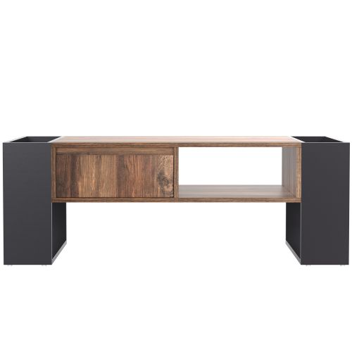 Table Basse Rectangulaire Bois Avec 1 Tiroir, 4 Compartiments De Rangement Sur Les 4 Côtés