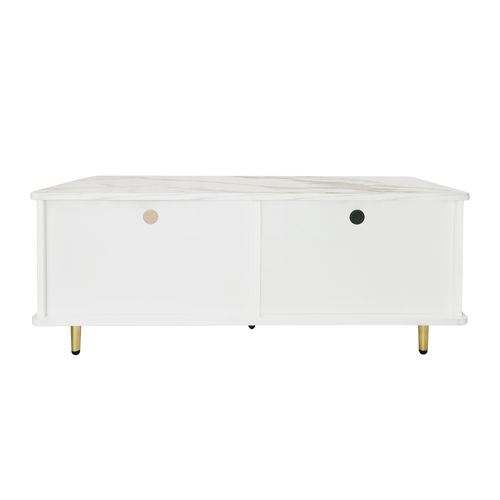 Ensemble De Table Basse Avec Meuble TV, Avec LED, 4 Portes En Verre Trempé, 6 Tiroirs, Blanc