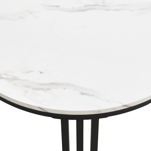 Lot De 2 Tables Basses Gigognes Rondes Noires Avec 2 Tiroirs, En Placage De Marbre, Cadre Métal