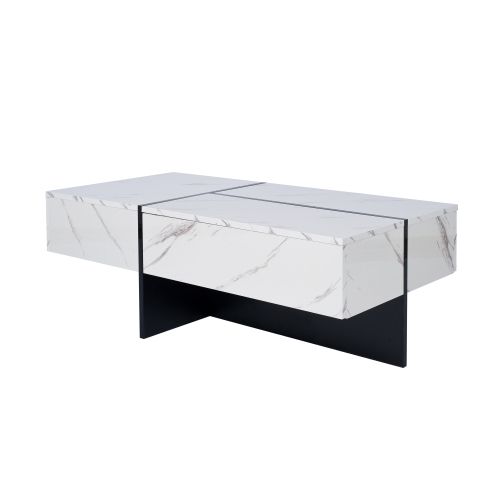 Table Basse Rectangulaire Blanche Avec Éclairage LED, 3 Tiroirs, En Placage De Marbre