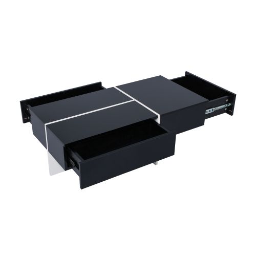 Table Basse Rectangulaire Noire Avec Éclairage LED, 3 Tiroirs, En Placage De Marbre