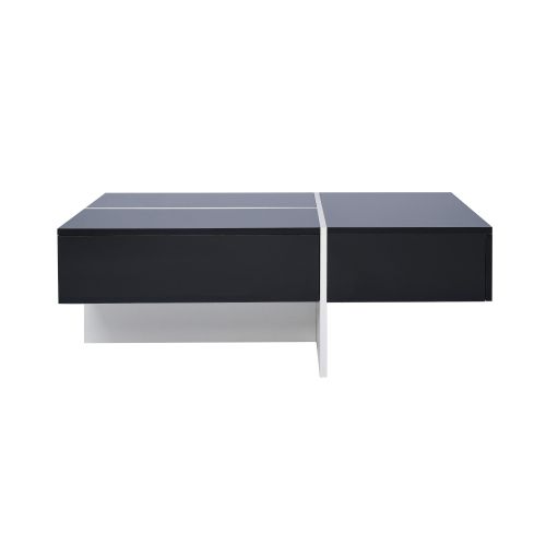 Table Basse Rectangulaire Noire Avec Éclairage LED, 3 Tiroirs, En Placage De Marbre