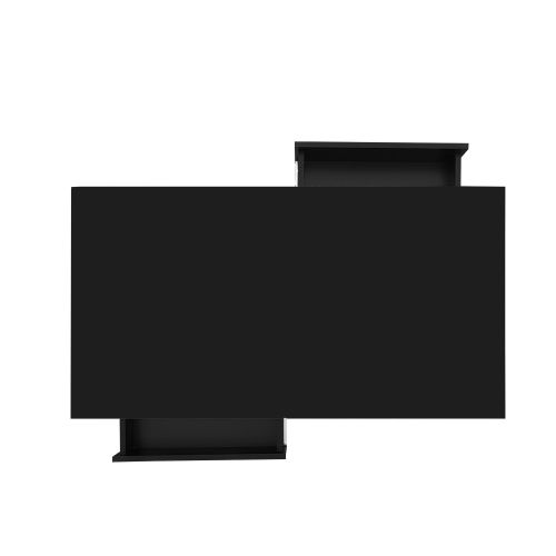 Table Basse Rectangulaire Noire Avec 4 Plateaux En Verre, 2 Tiroirs Et 2 Compartiments Ouverts