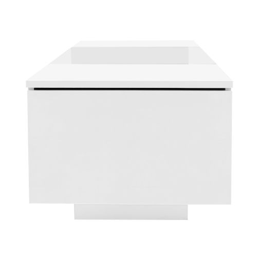 Table Basse Rectangulaire Blanche Avec Éclairage LED, Rangement Ouvert Et 2 Casiers
