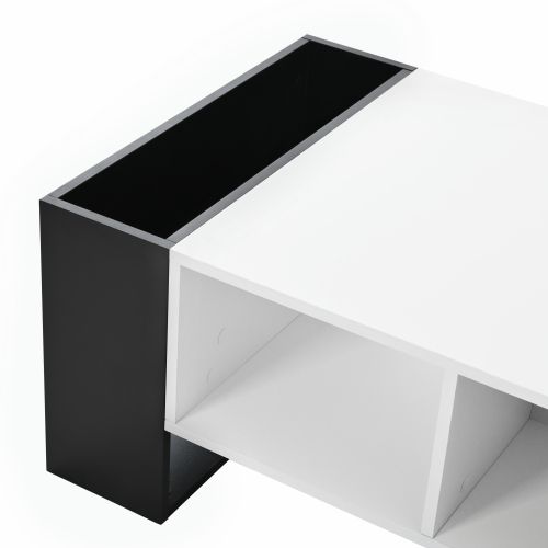 Table Basse Rectangulaire Noire Et Blanche Avec Tiroir Et 4 Compartiments Ouverts