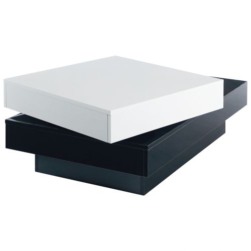 Table Basse Rectangulaire Rotative Avec Coutures Noires Et Blanche, Table Basse Pour Salon