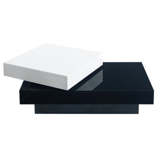Table Basse Rectangulaire Rotative Avec Coutures Noires Et Blanche, Table Basse Pour Salon