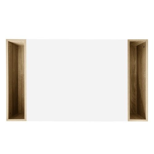 Table Basse Rectangulaire Blanche Et Bois Avec Tiroir Et Compartiments Ouverts