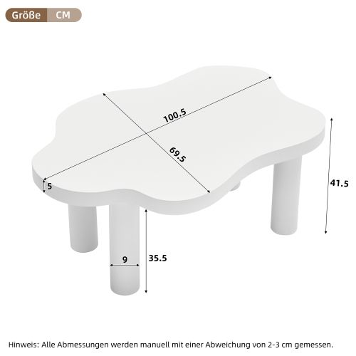 Table Basse En Forme De Nuage, Design Irrégulier, 4 Pieds Cylindriques, Blanc