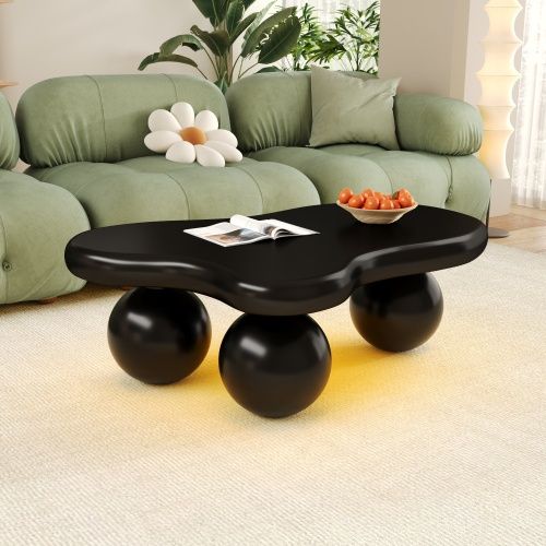 Table Basse En Forme De Nuage Avec Éclairage LED, Pieds Ronds, Noir