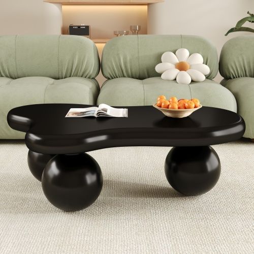 Table Basse En Forme De Nuage Avec Éclairage LED, Pieds Ronds, Noir