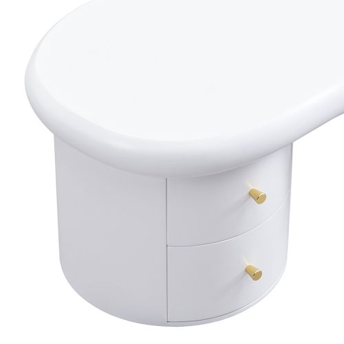 Table Basse De Forme Irrégulière, 2 Tiroirs, Poignées Dorées, Blanc