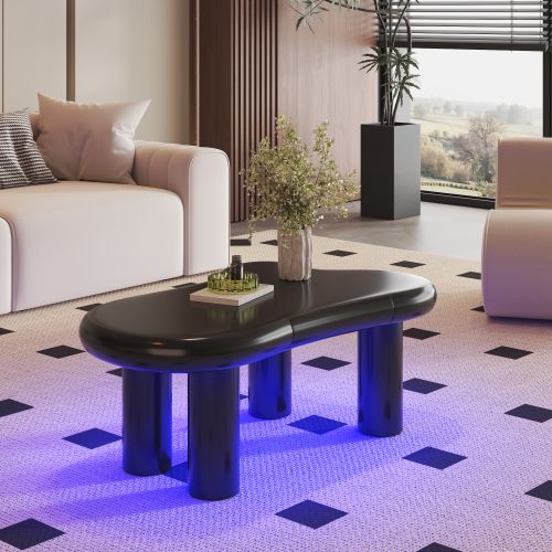 Table Basse En Forme De Nuage Avec Éclairage LED Et Tiroirs, 4 Pieds Ronds Creux, Noir
