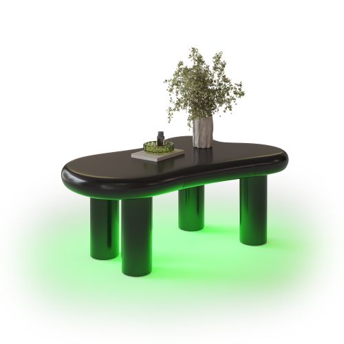Table Basse En Forme De Nuage Avec Éclairage LED Et Tiroirs, 4 Pieds Ronds Creux, Noir