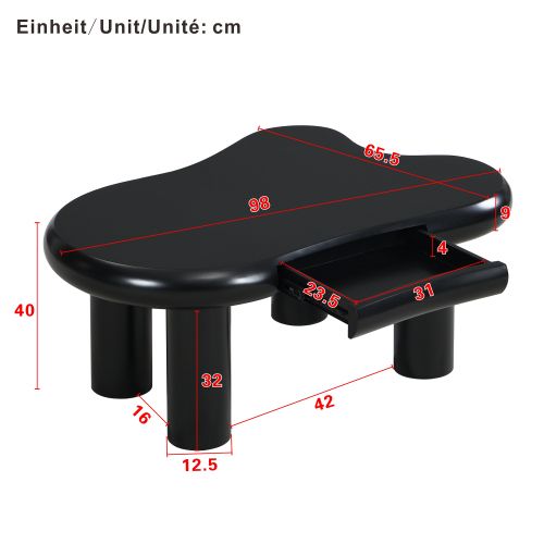 Table Basse En Forme De Nuage Avec Éclairage LED Et Tiroirs, 4 Pieds Ronds Creux, Noir
