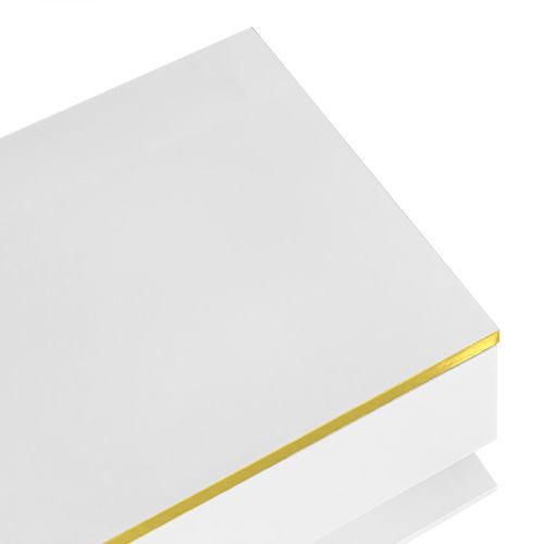 Table Basse De 90 Cm Avec Éclairage LED, Plateau En Verre, 1 Tiroir, Bordure Dorée, Blanc