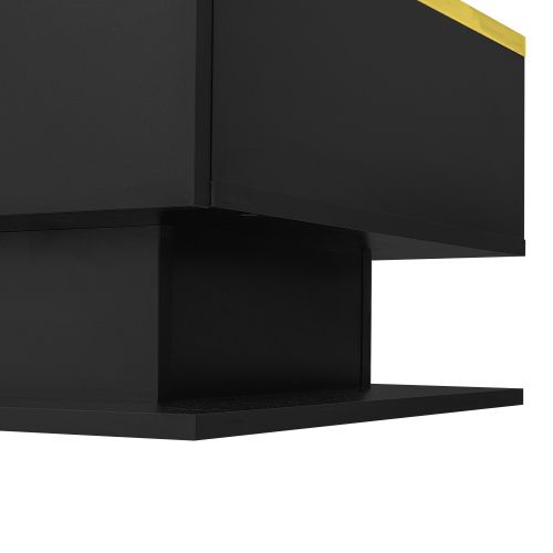 Table Basse De 100 Cm Avec Éclairage LED, Plateau En Verre, 1 Tiroir, Bordure Dorée, Noir