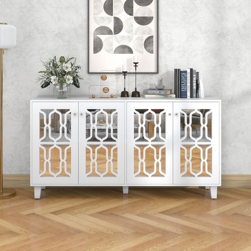 Buffet Blanc Miroir 4 Portes En Mdf 160 X 40 X 84cm