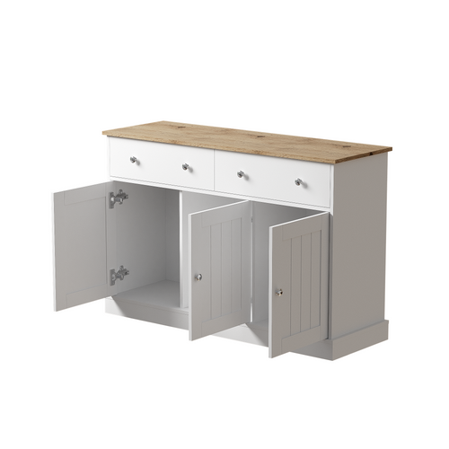 Buffet 2 Tiroirs 3 Portes Blanc Et Plateau Effet Bois
