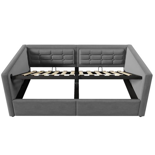 Lit Coffre Enfant 90x190cm Avec Port De Charge Et Rangement, Lit Banquette, Velours Gris