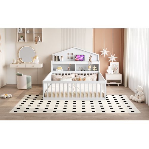 Lit Cabane 140 X 200cm, Lit Enfant En Bois, Blanc