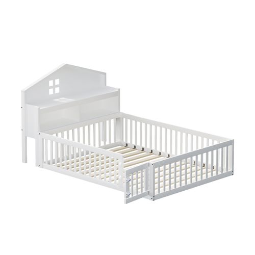 Lit Cabane 140 X 200cm, Lit Enfant En Bois, Blanc